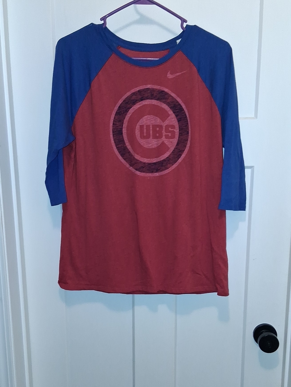 Nike Womens Chicago Cubs Red & Blue Raglan Tee Size XL